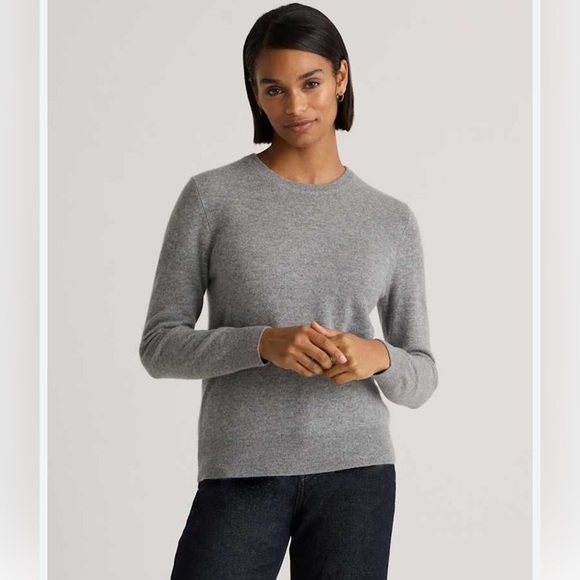 Quince Cotton Cashmere Sweater Women Sz S Lightweight Crew Neck Heather Gray - Picture 1 of 5